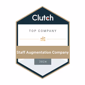 Clutch Top Company badge for Staff Augmentation Company 2024 with a small gift icon.