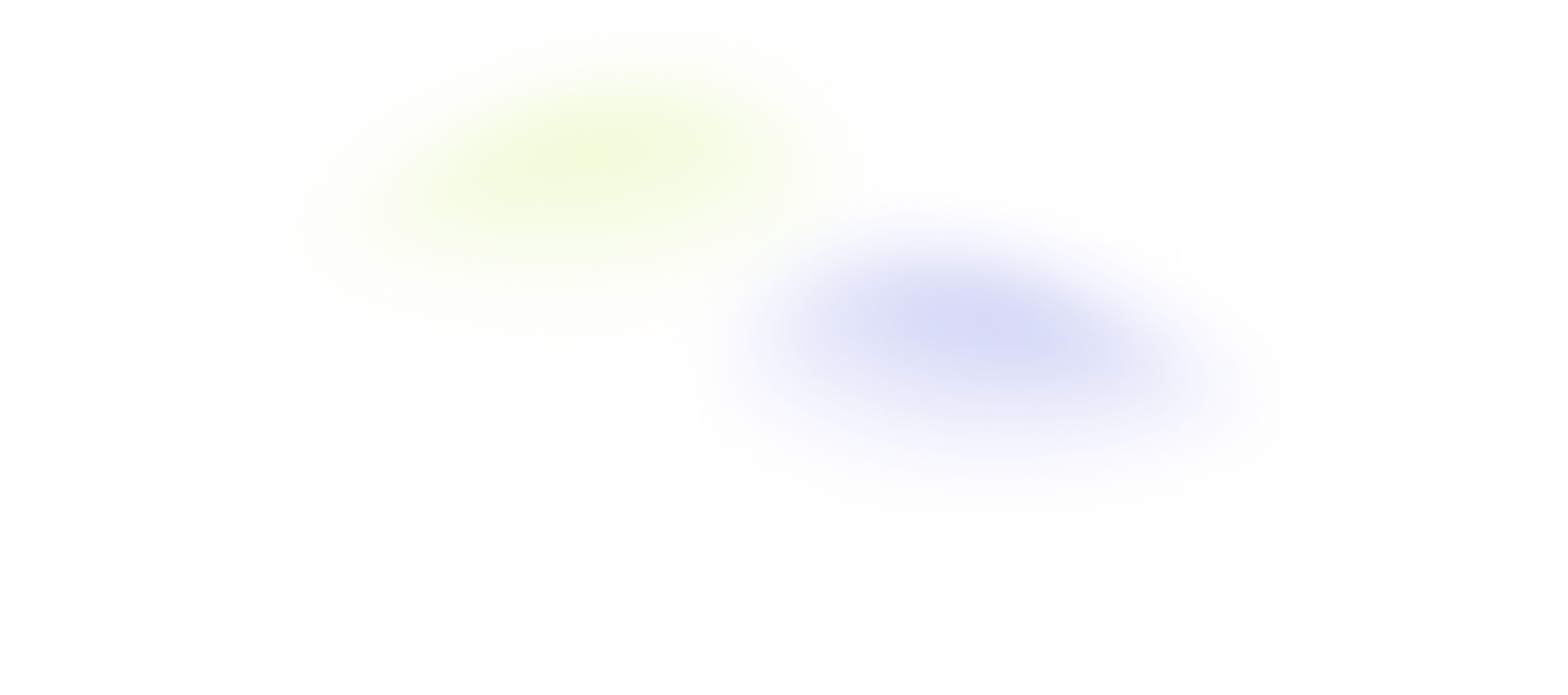 Soft glowing blobs with one yellow-green and one blue overlapping on a black background.