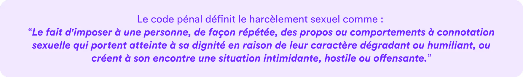 définition du harcèlement sexuel selon le code pénal