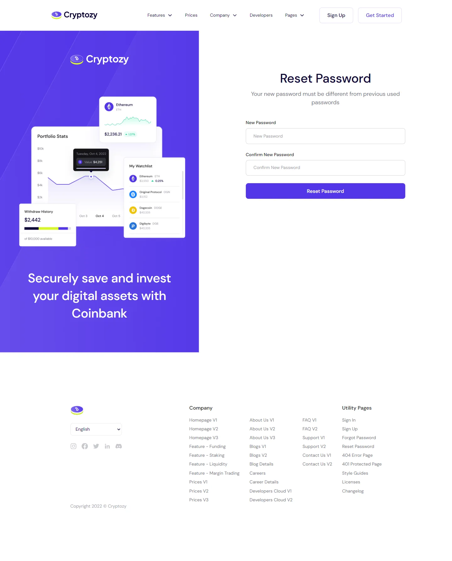 Cryptozy Assets - Reset Password