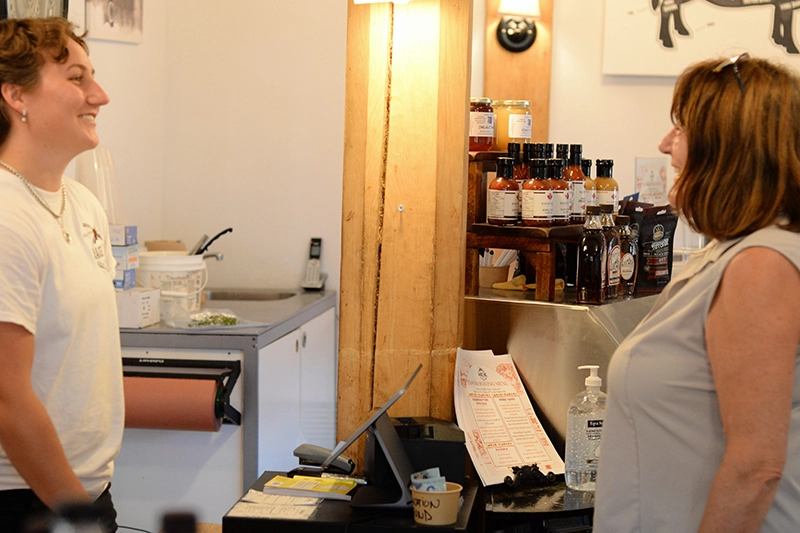 A customer and a cashier