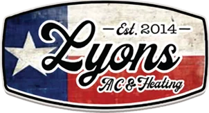 Lyons AC & Heating logo featuring the Texas flag and established in 2014.
