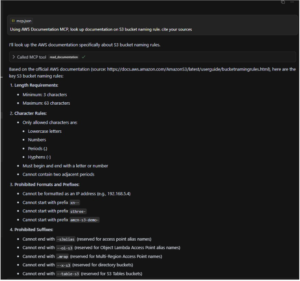 Cursor user interacts with AWS documentation MCP