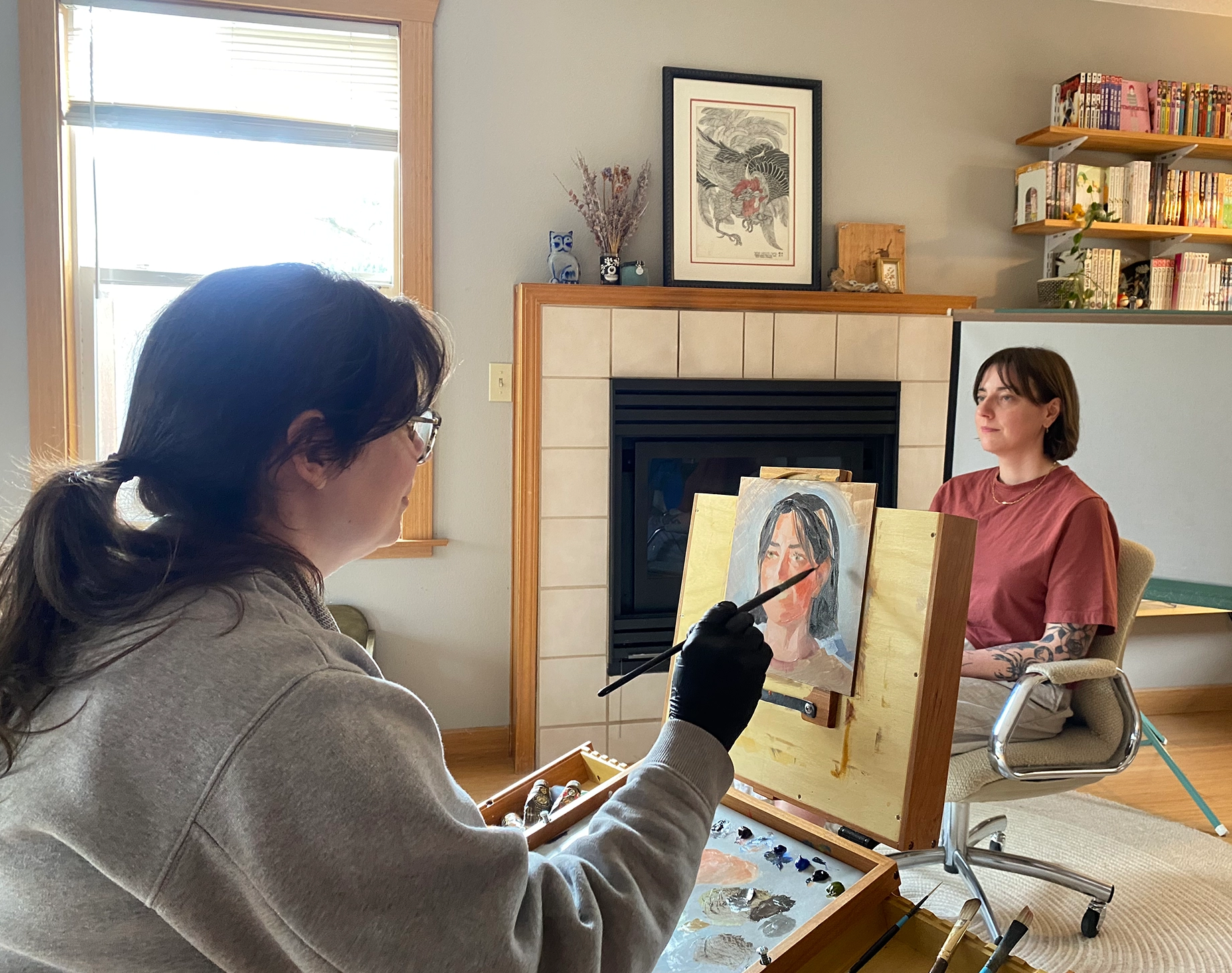 An example of a small head-and-shoulders oil portrait painted from life during a sitting at the artist's Portland studio.