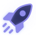 Blue rocket icon with motion lines indicating growth.