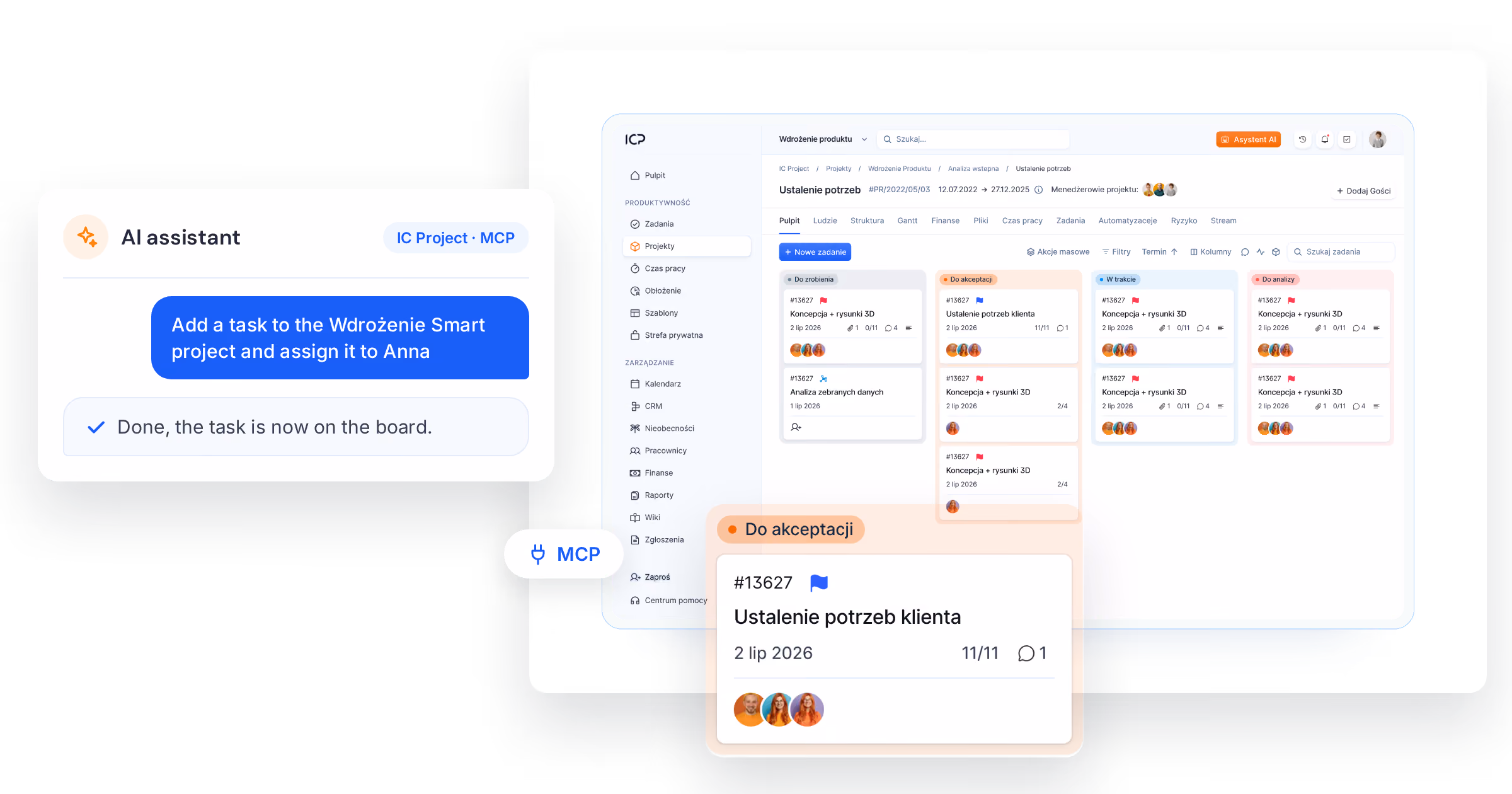 AI assistant adding a task in IC Project through the MCP server