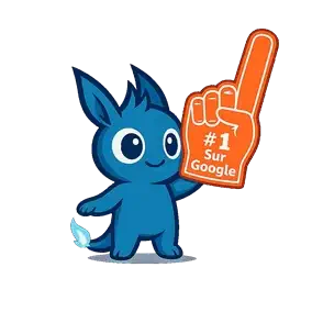 Mascotte de l'agence Webflow Zing brandissant un gant #1 sur Google, illustrant le référencement naturel SEO