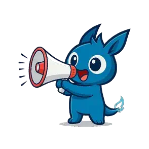 Mascotte de l'agence Webflow Zing criant dans un mégaphone, illustrant l'affirmation de votre identité de marque