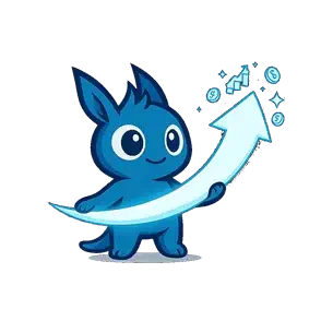 Mascotte de l'agence Webflow Zing tenant une flèche de croissance avec des pièces, illustrant la conversion et les résultats business