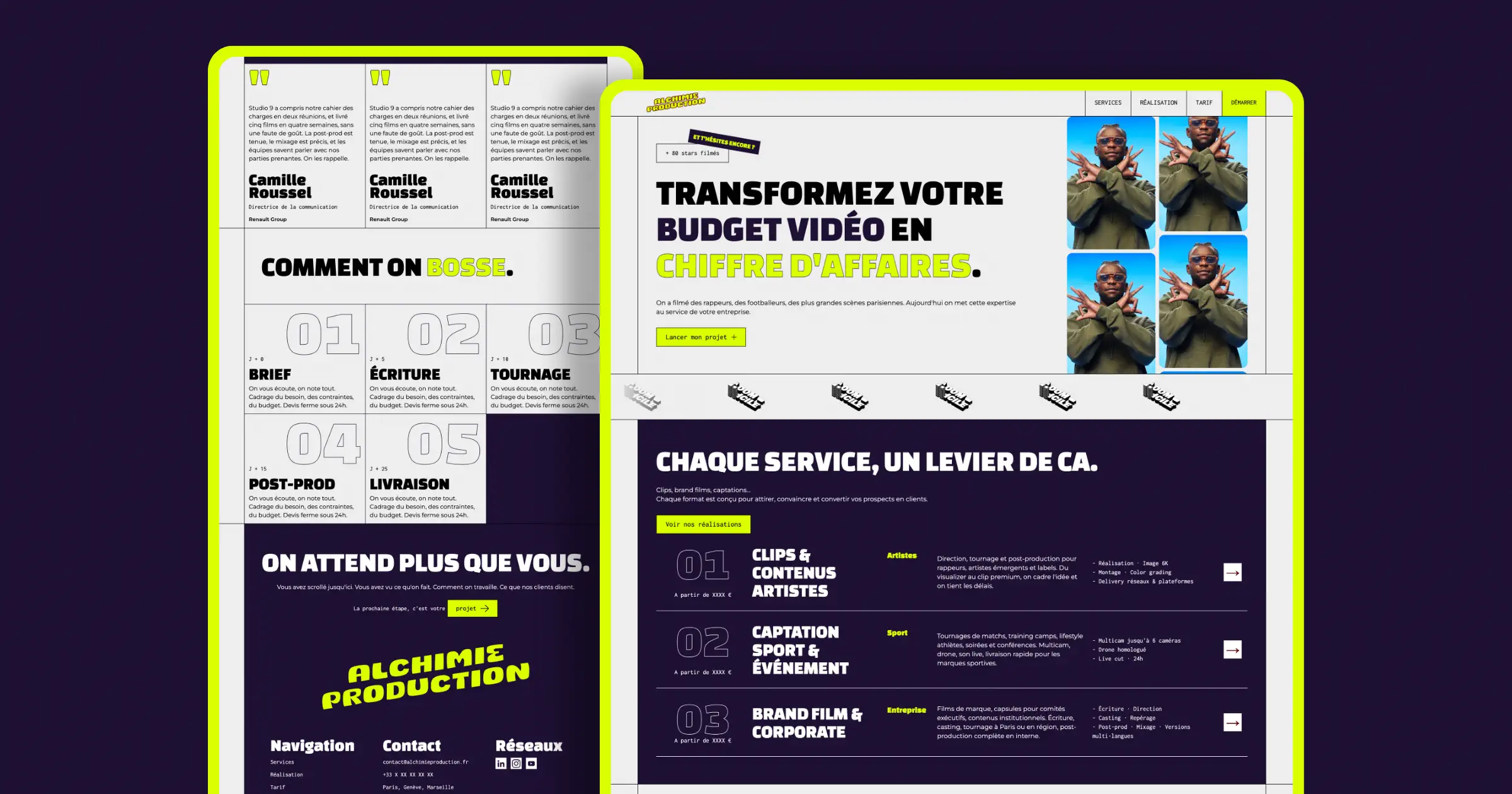 Création landing page Webflow pour agence audiovisuelle - Alchimie Production