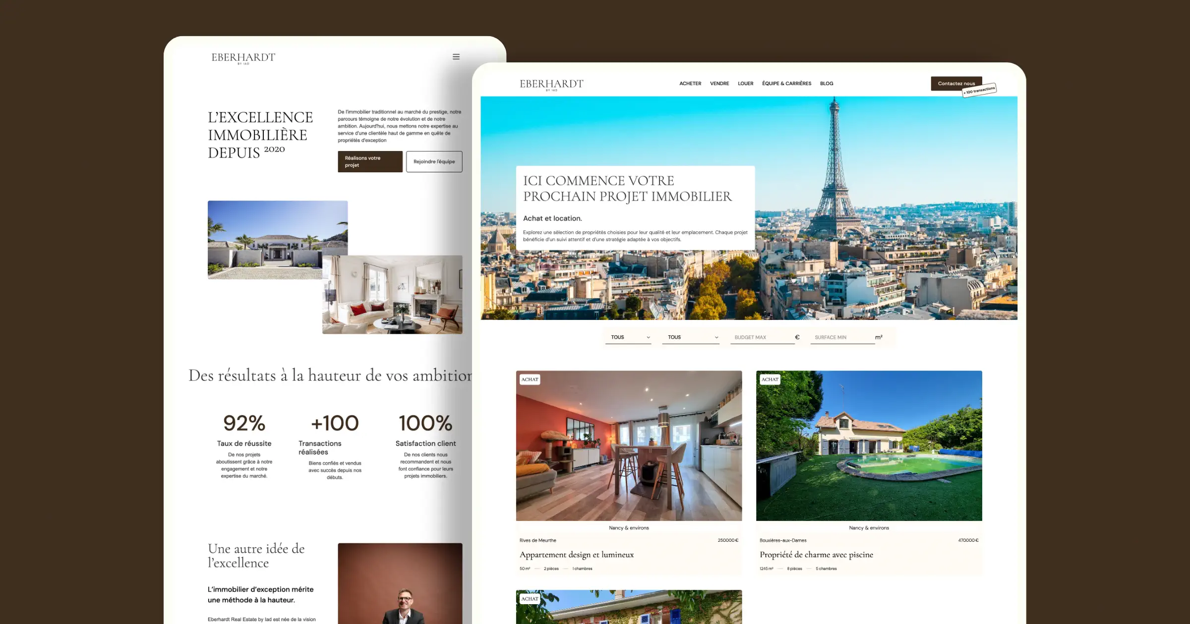 Refonte site Webflow avec branding pour agence immobilière - Eberhardt by IAD