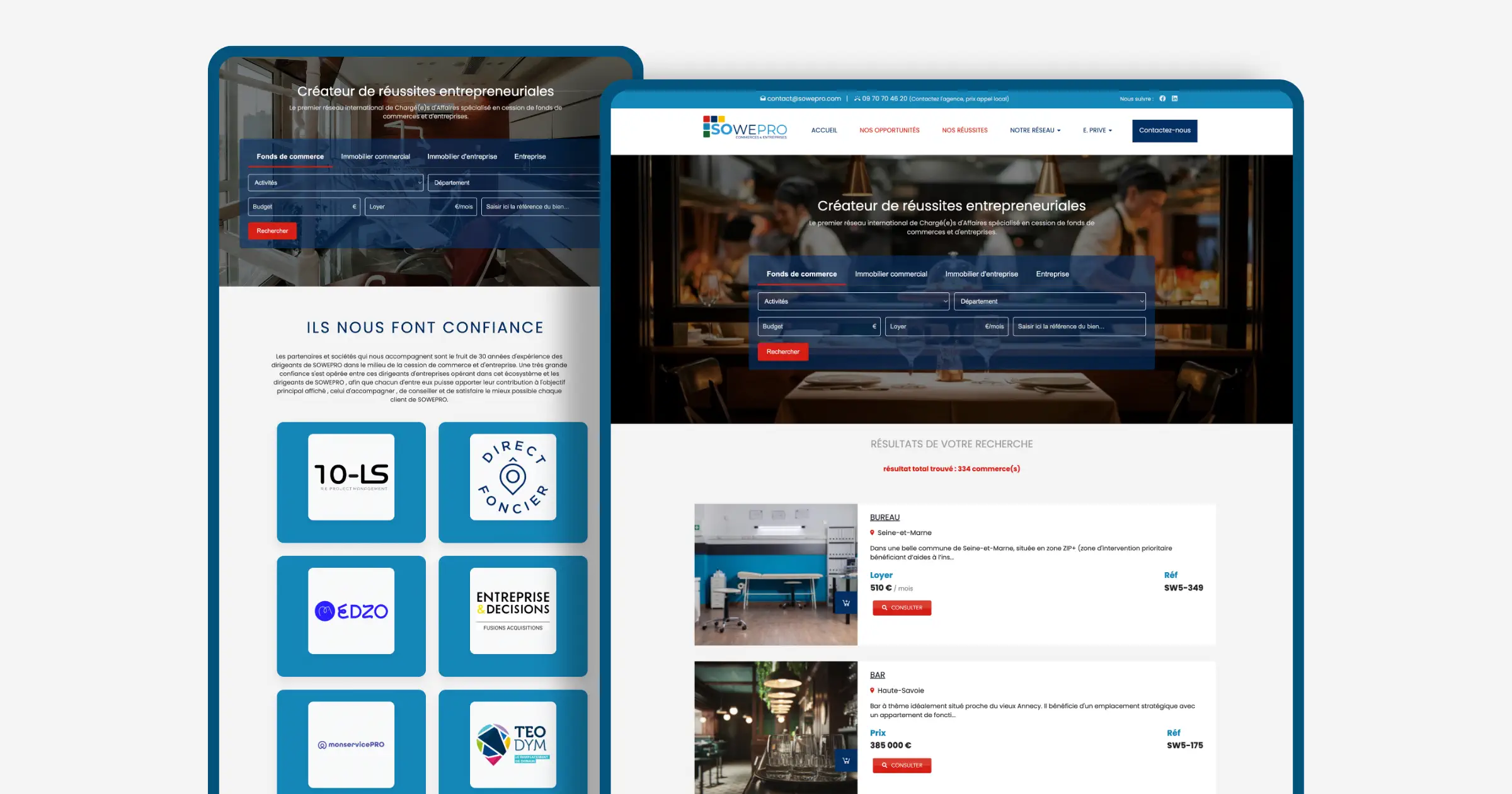 Design et SEO site Webflow pour réseau immobilier professionnel - Sowepro