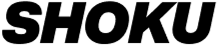 White rectangular banner with text 'SHoku Dog' in a sharp angular font and a small paw print above the letter 'u'.