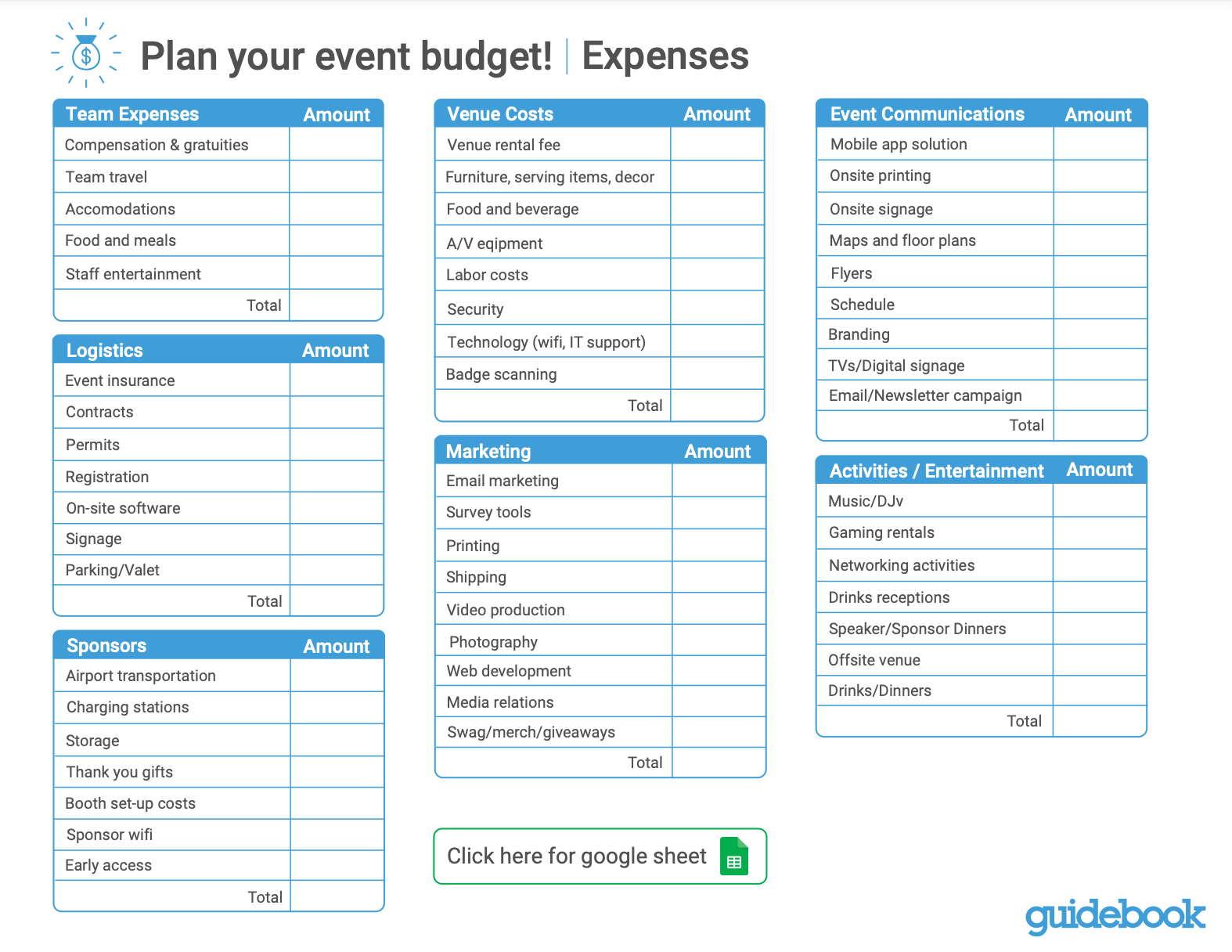 sample budget template for event