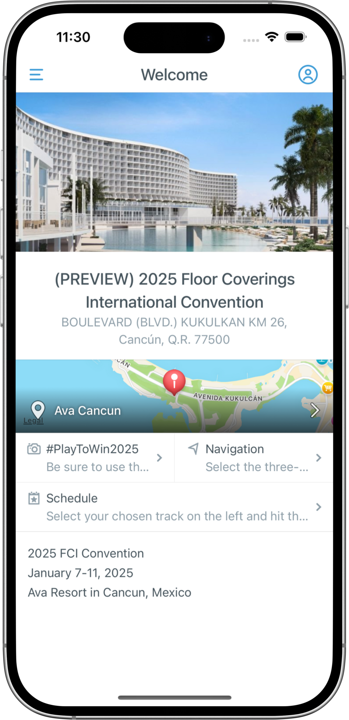FCI convention app welcome screen