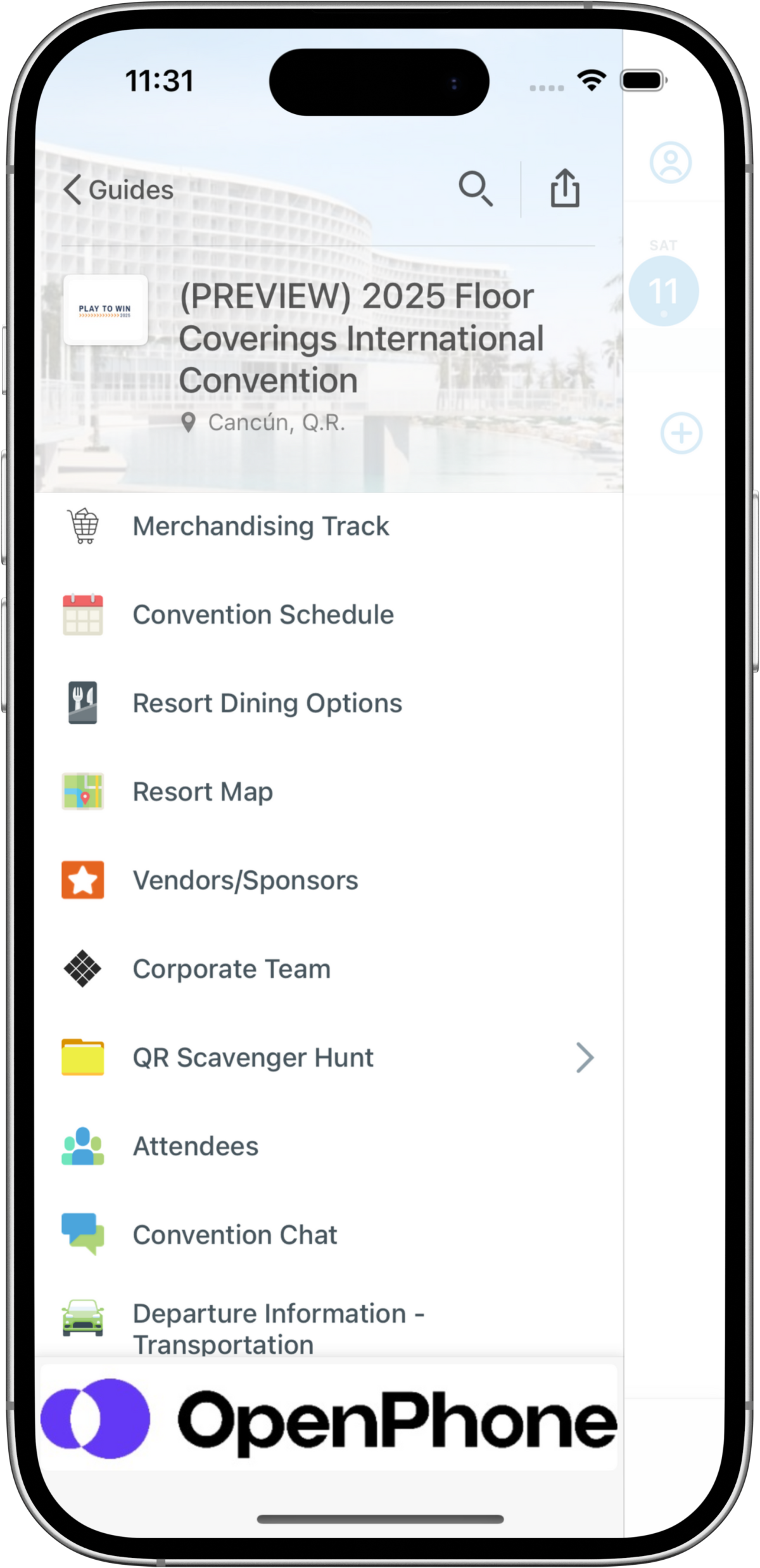 FCI convention app - menu