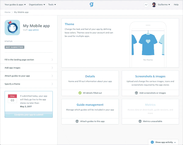 app dashboard theming