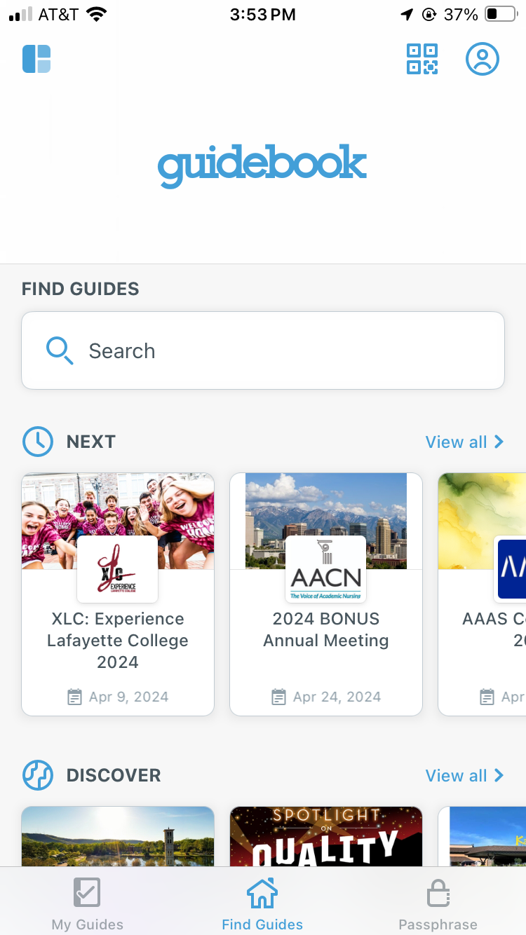 Screenshot of new and improved navigation within Guidebook's event app container. 