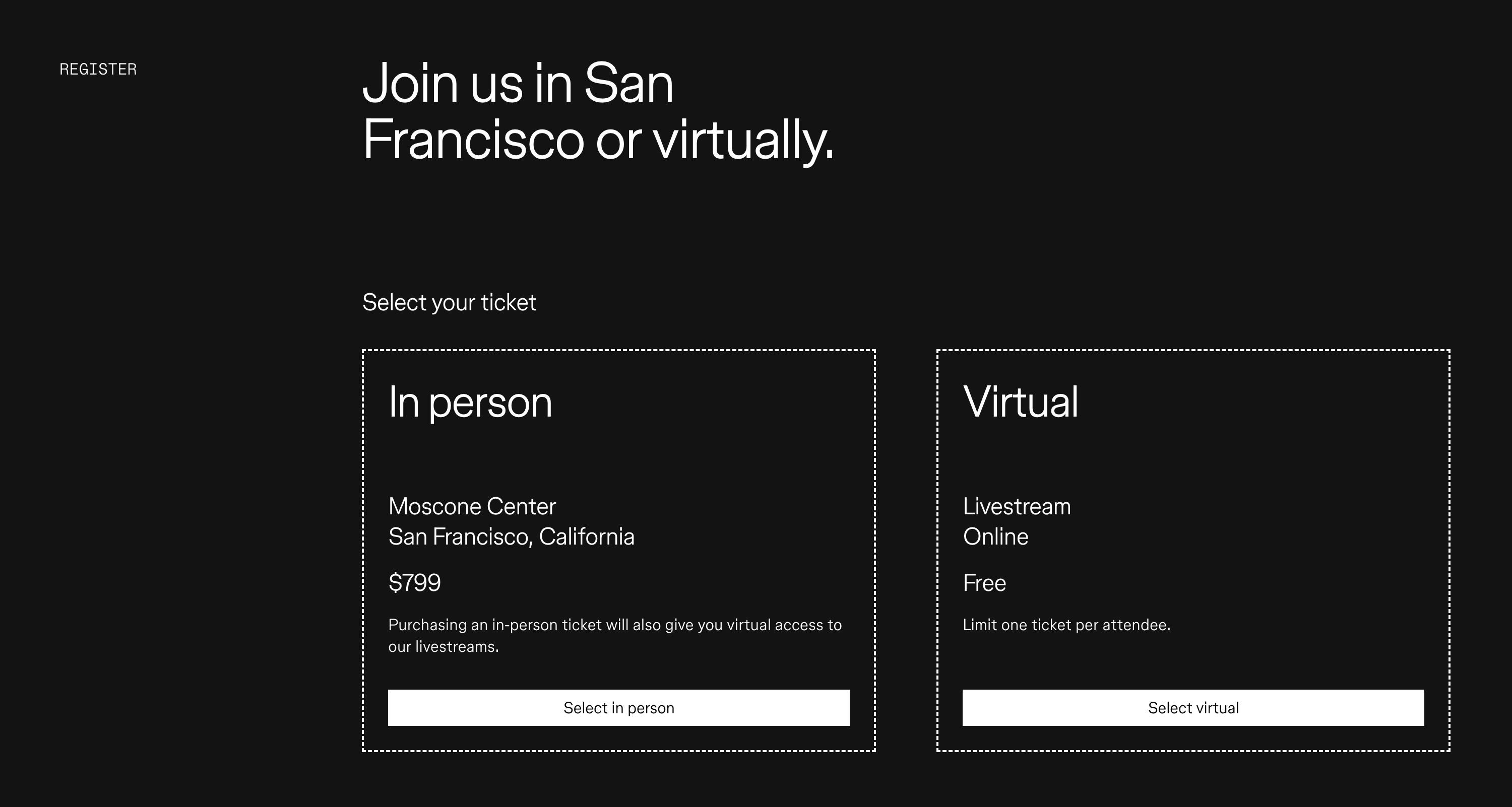 registration page for Config conference