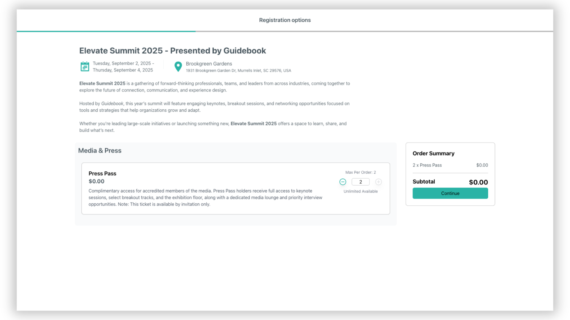 landing page for a ticket group