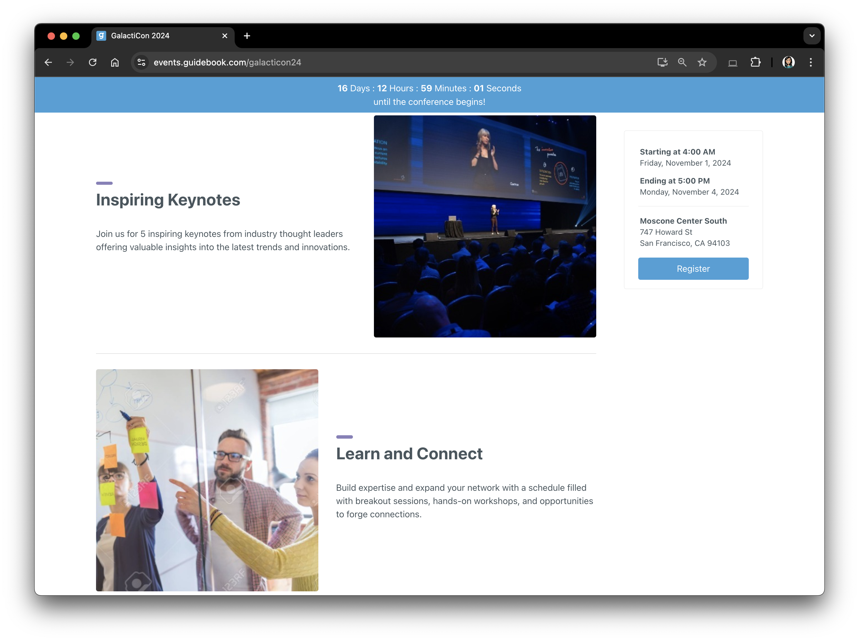 example of an event marketing website