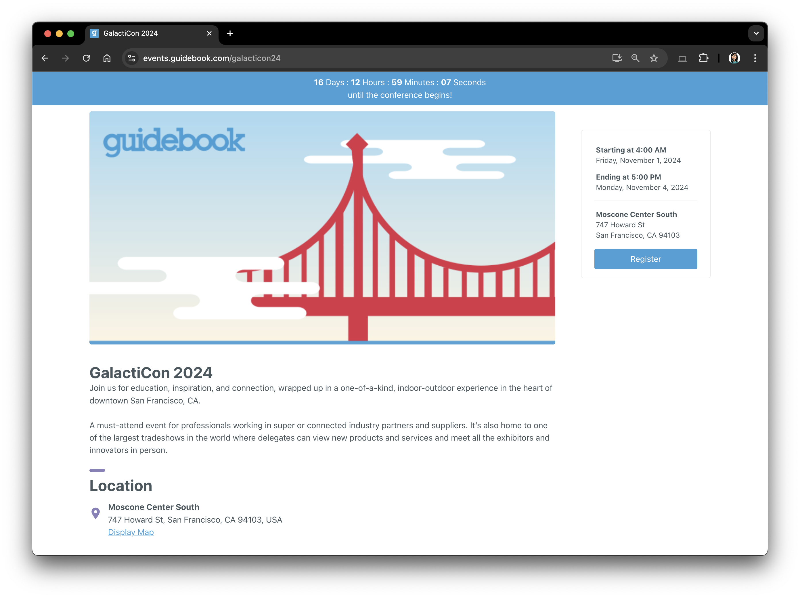 event marketing website built in Guidebook