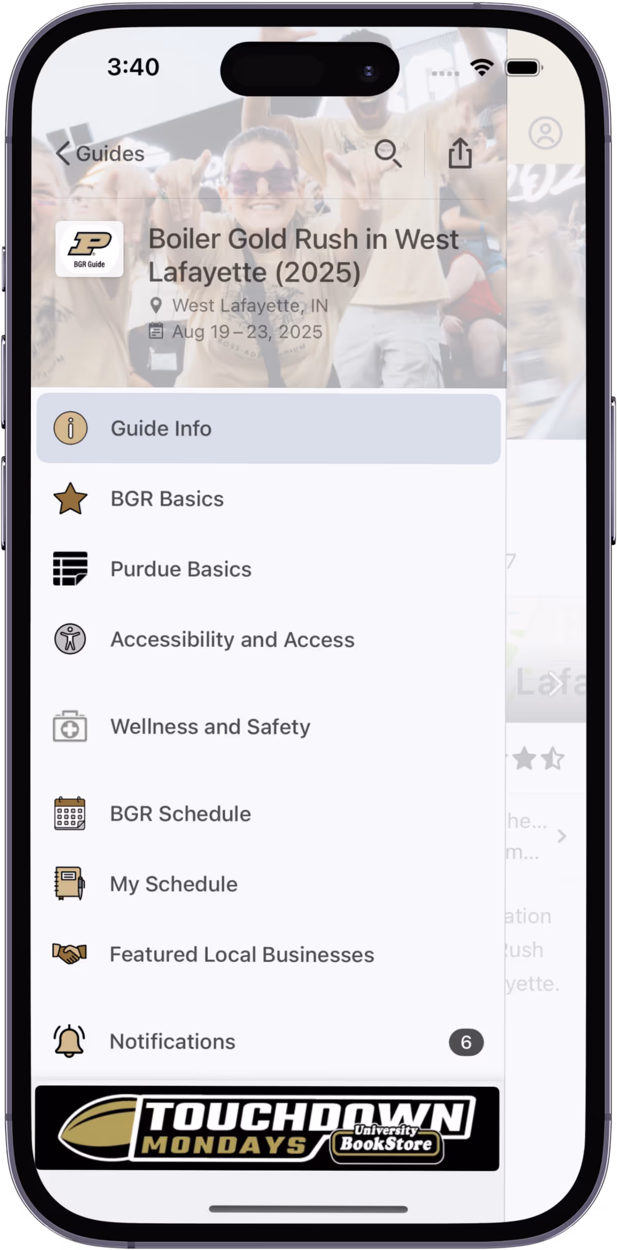slide out menu for BGR app