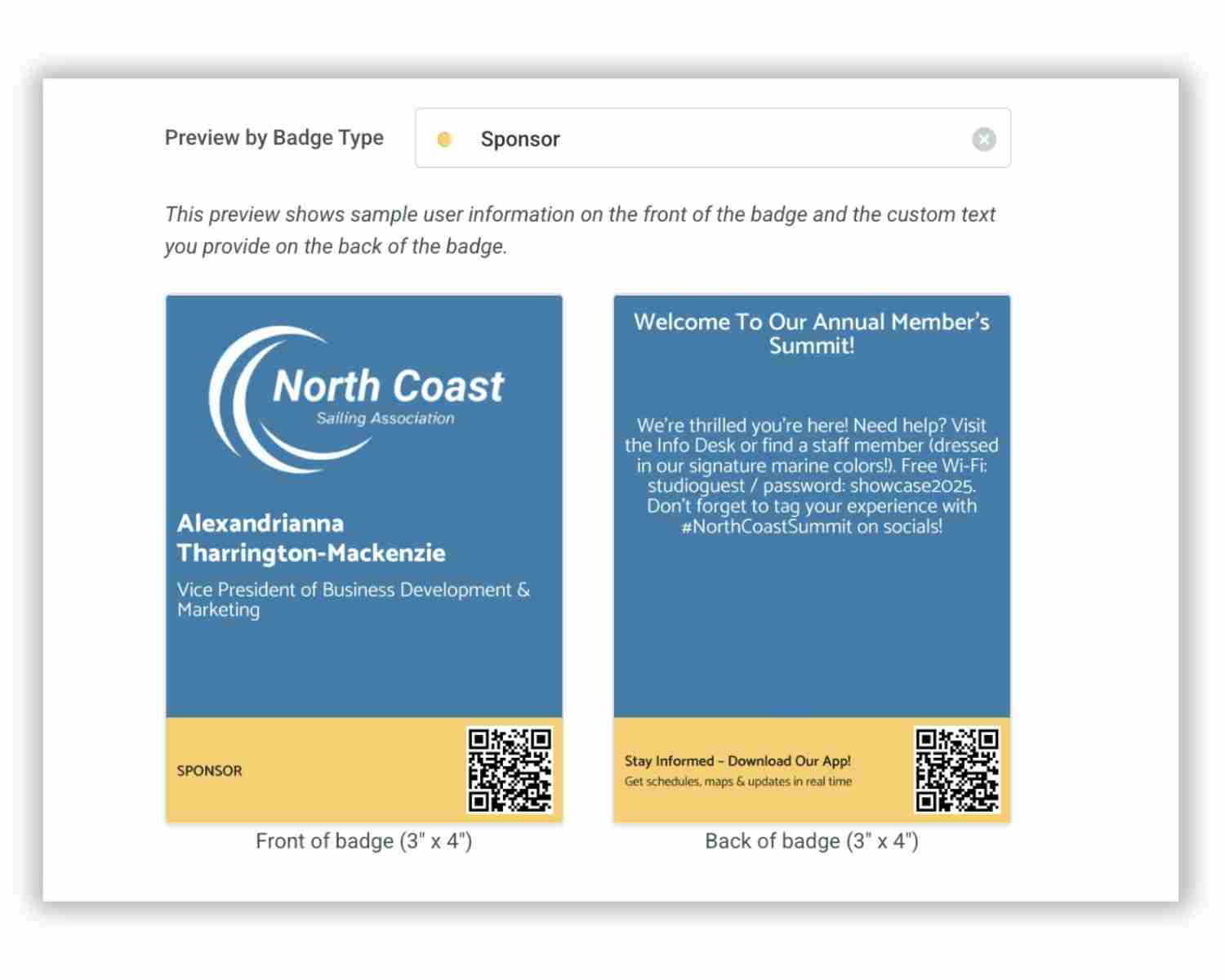 preview of an event badge