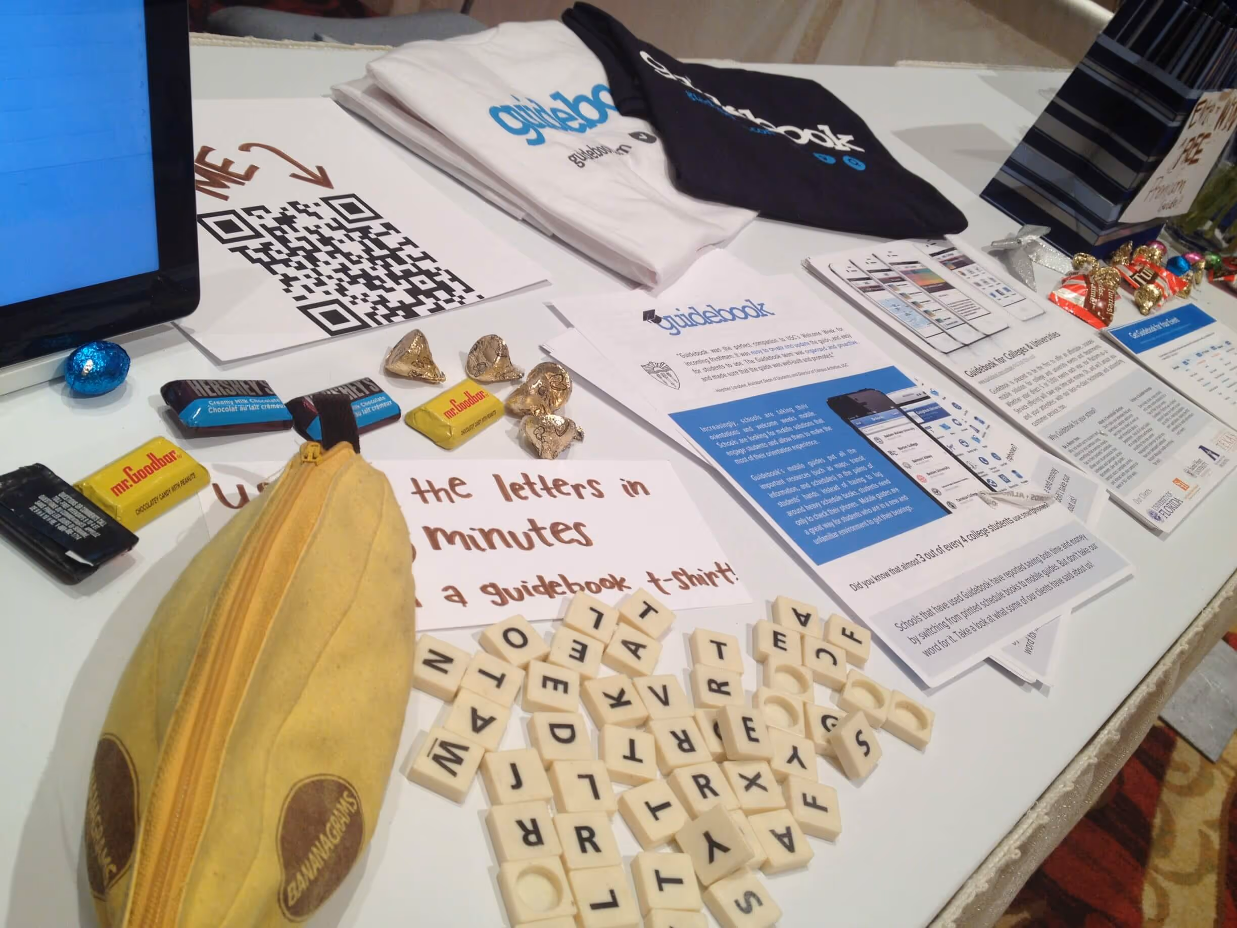Conference attendees played games at our campus event app table Bananagrams at the Guidebook campus event app booth