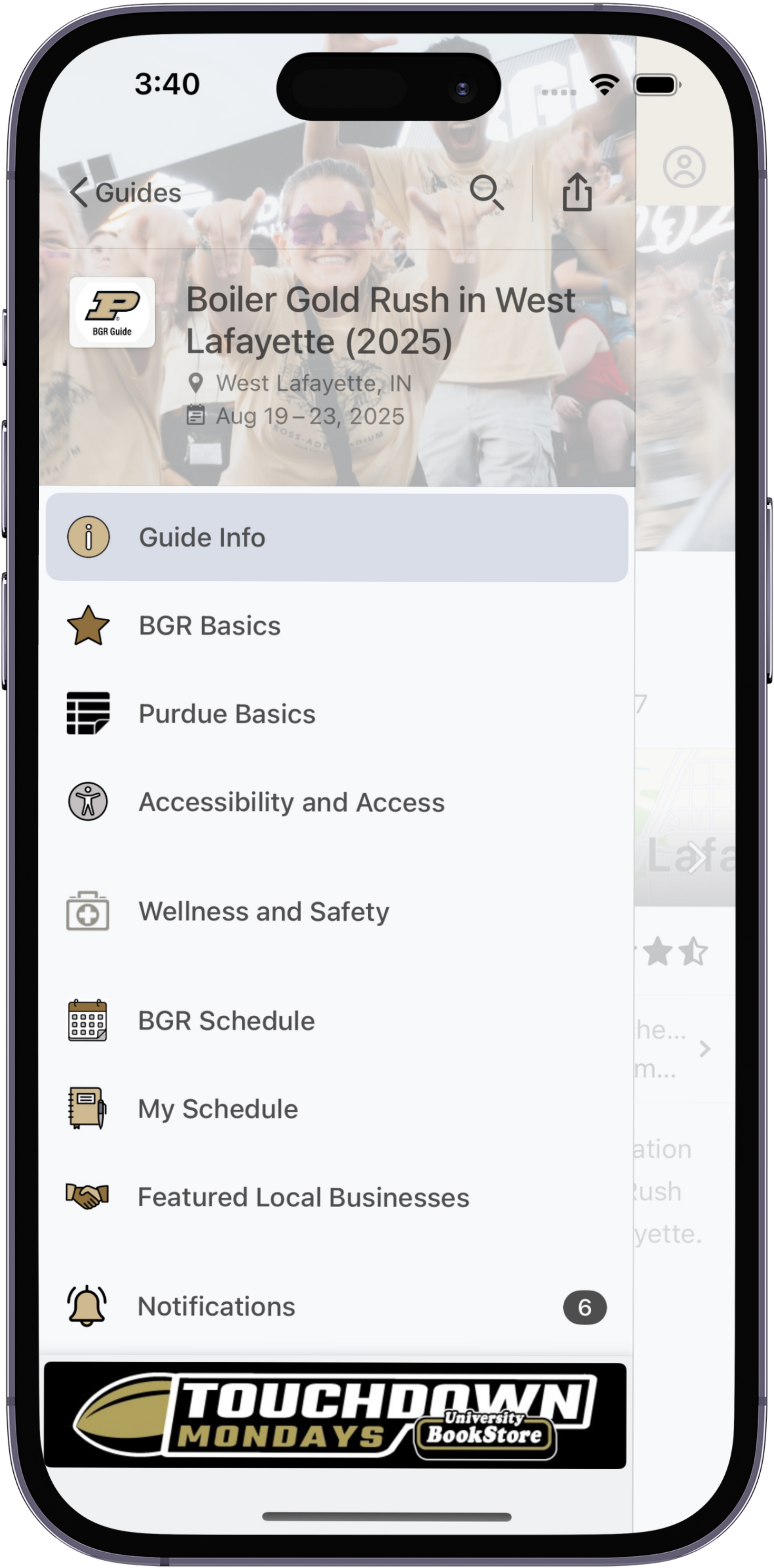 slide out menu for BGR app