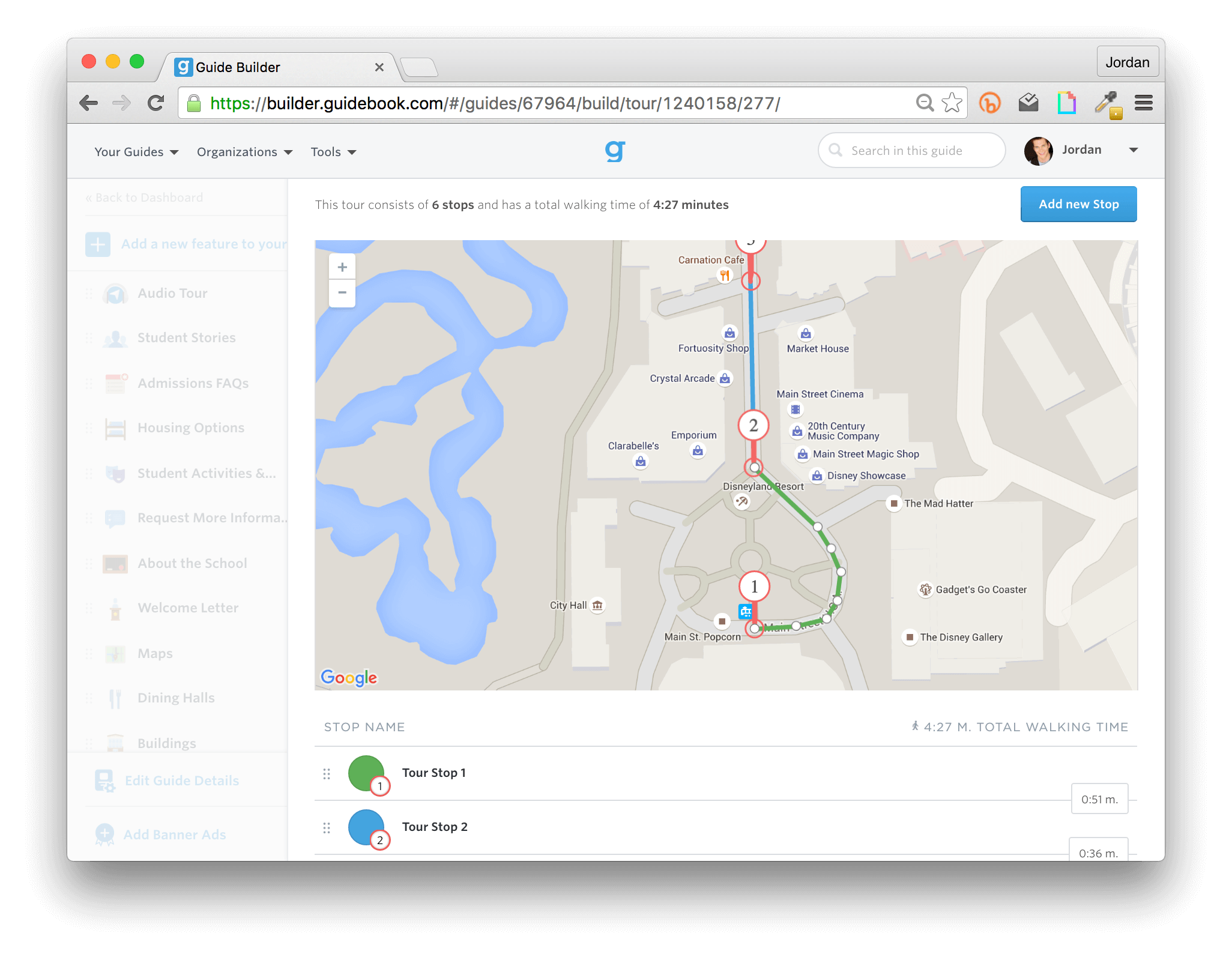 campus tour app route