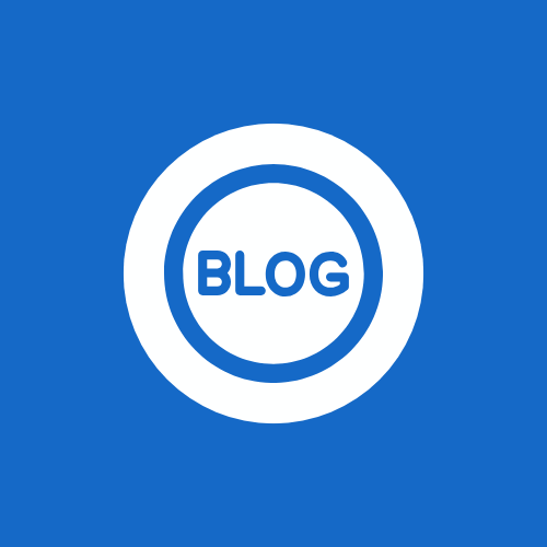White circular icon with the word 'BLOG' in blue letters at the center on a blue background.