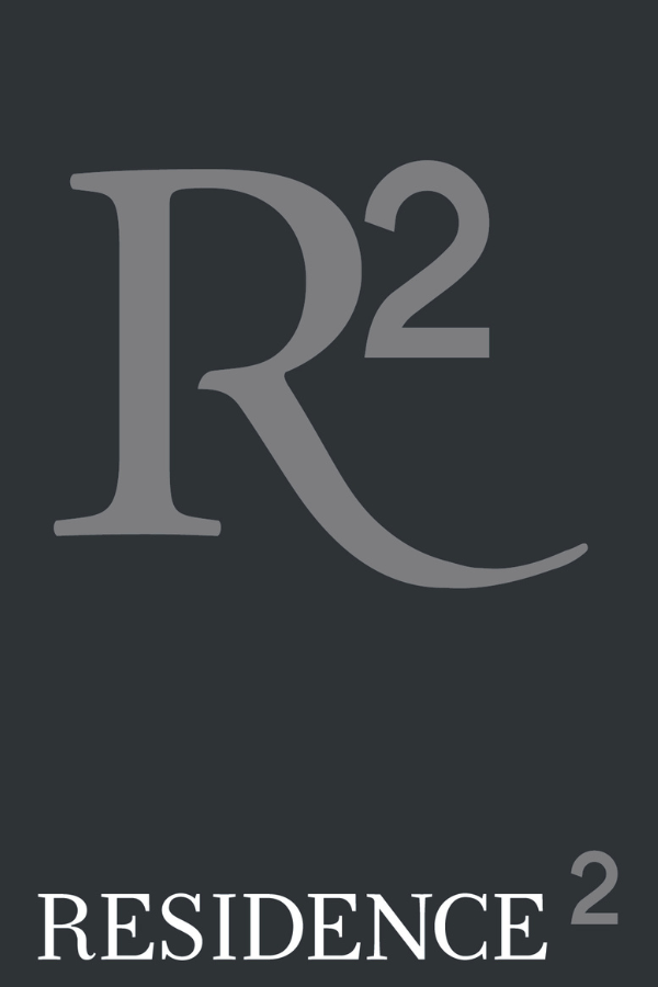 Dark background with large stylized letter R and superscript 2, with the word RESIDENCE and a smaller superscript 2 below it.