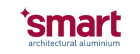 SMART architectural aluminium logo in red and blue text with a sparkle symbol.