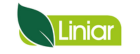 Liniar logo with white text on green background and a green leaf graphic.