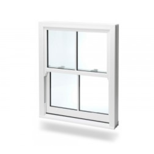 White sliding sash window with two upper and two lower glass panes.