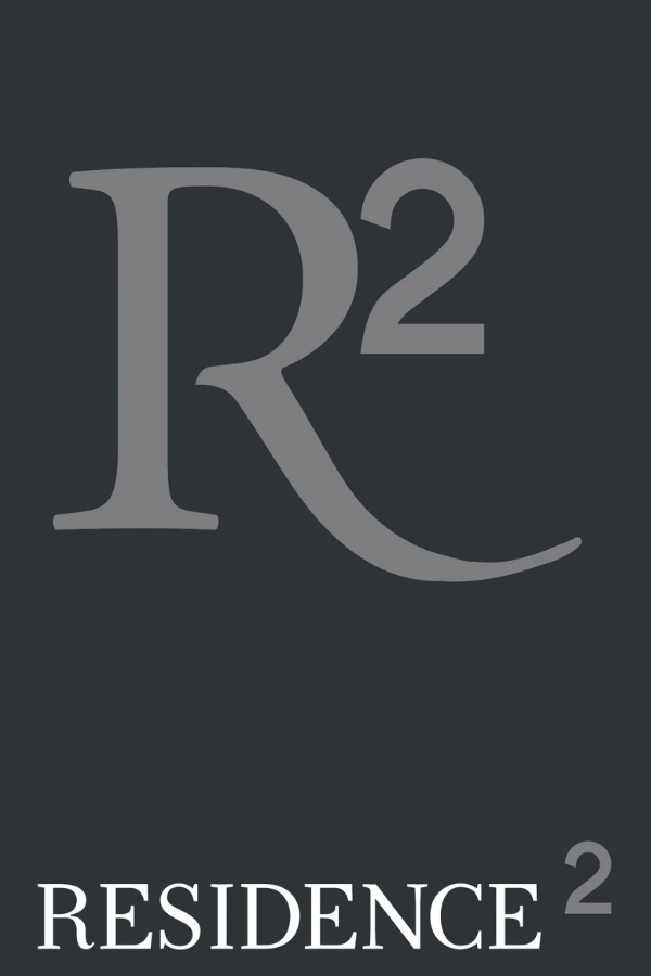Logo with a large stylized letter R and superscript 2 above, and the word RESIDENCE with a smaller superscript 2 below on dark background.
