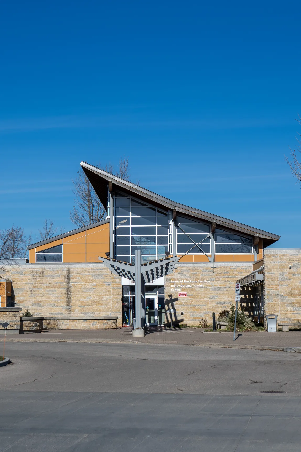 Glazed entrance canopy at the Winnipeg Humane Society