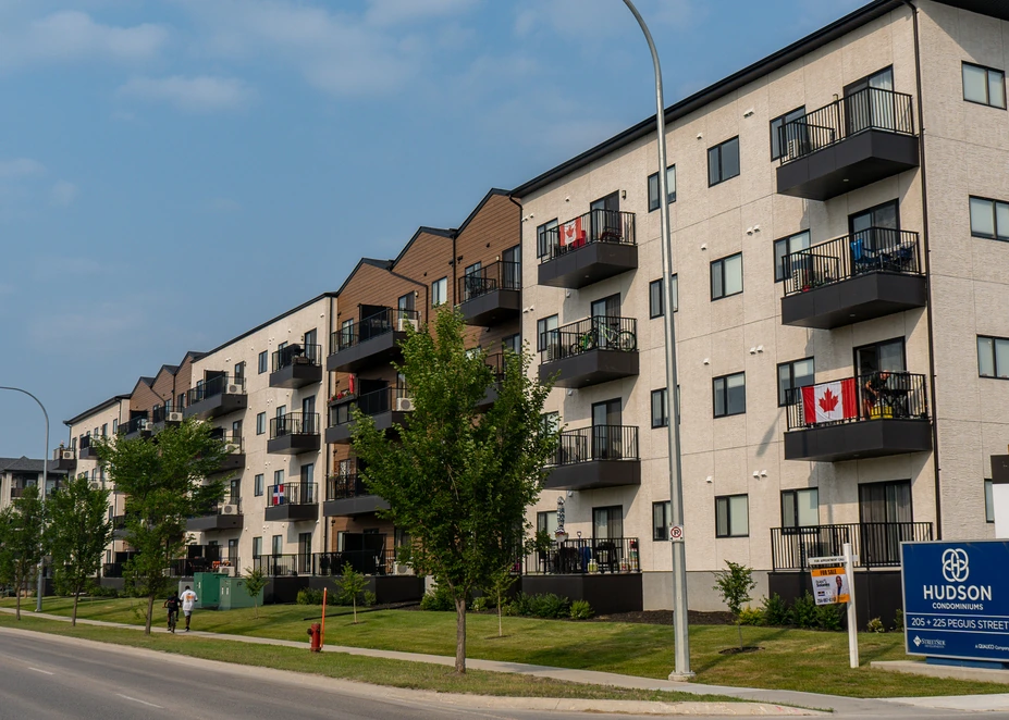 Hudson Condominiums at 225 Peguis Street in Winnipeg seen along the street frontage
