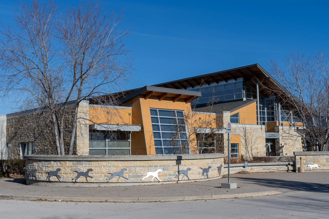 Winnipeg Humane Society building with its stone base and sweeping roofline
