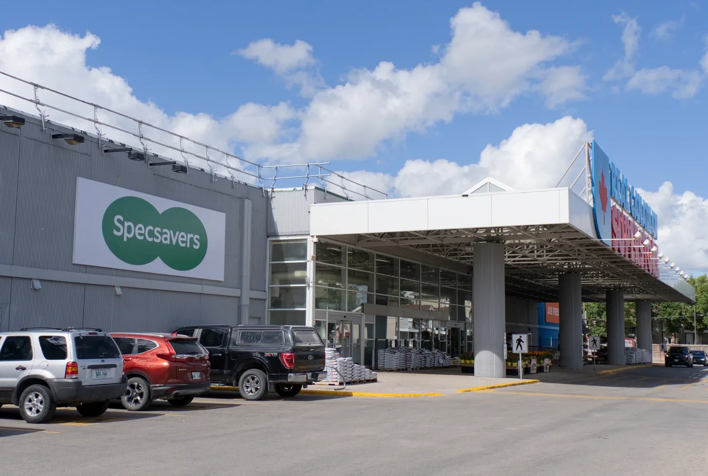 Entrance canopy and Specsavers elevation at the Real Canadian Superstore in Winnipeg