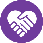 Icon of a white handshake with purple background