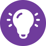 Icon of a white lightbulb with purple background