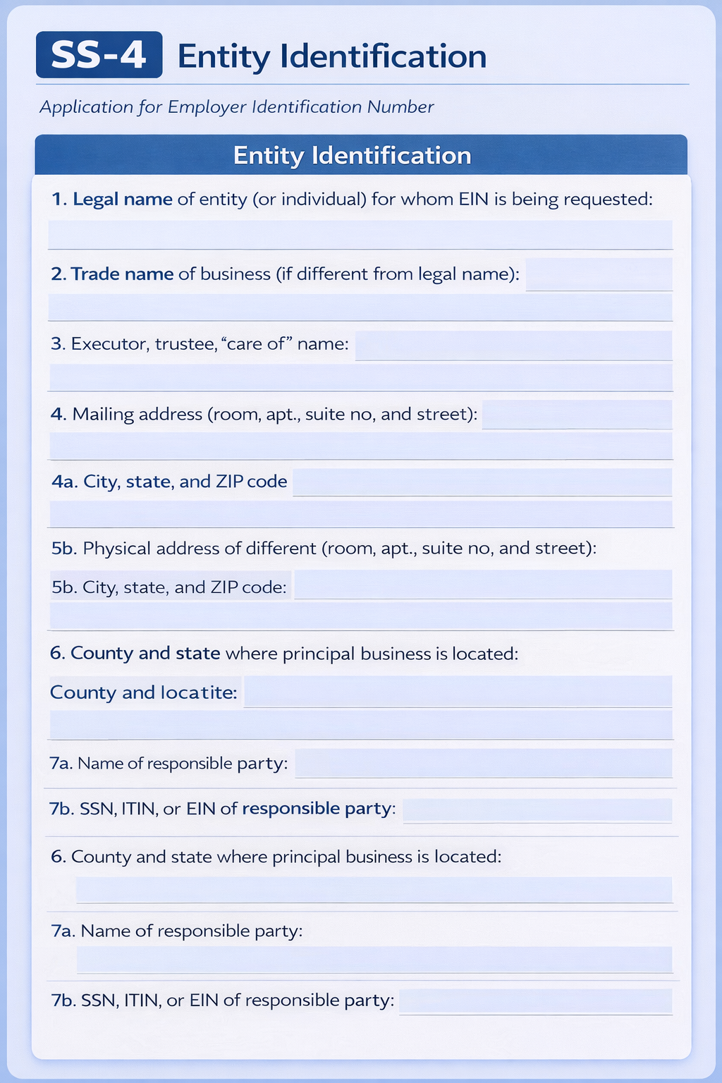 SS-4 Lines 1-7b: Entity Identification