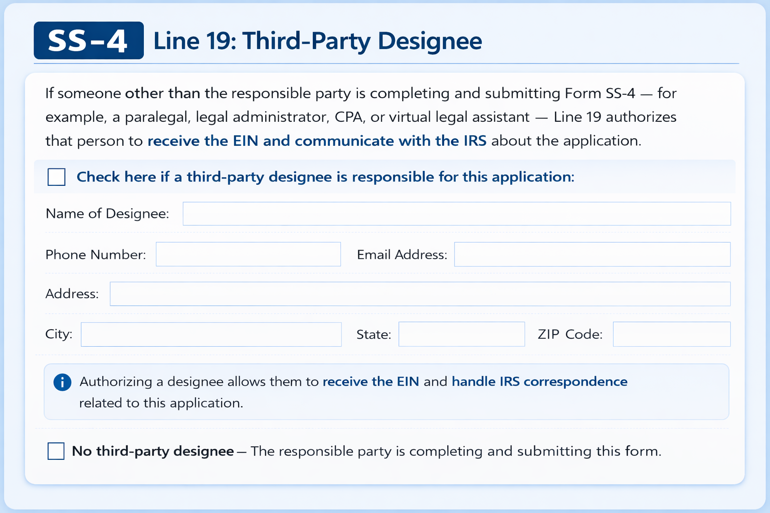 SS-4 Line 19: Third-Party Designee