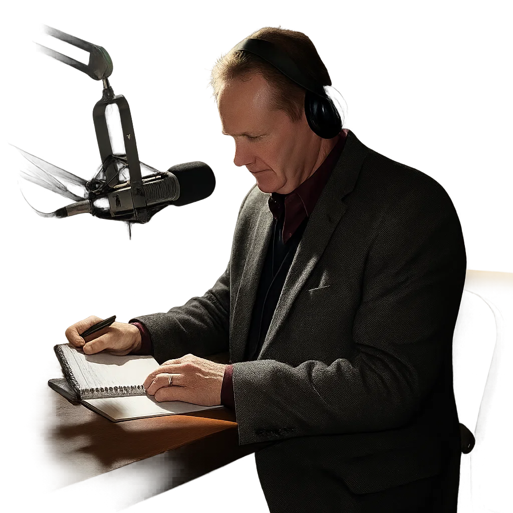 John Costigan talking about overcoming challenges in podcast studio