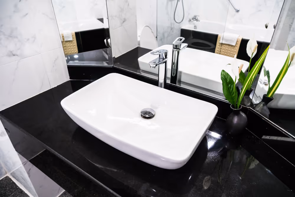 Custom bathroom vanity installed by Grace House Studio in Loudoun County.