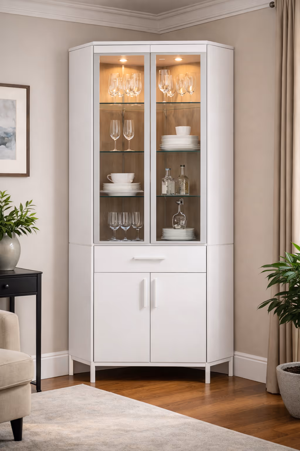 white corner cabinet