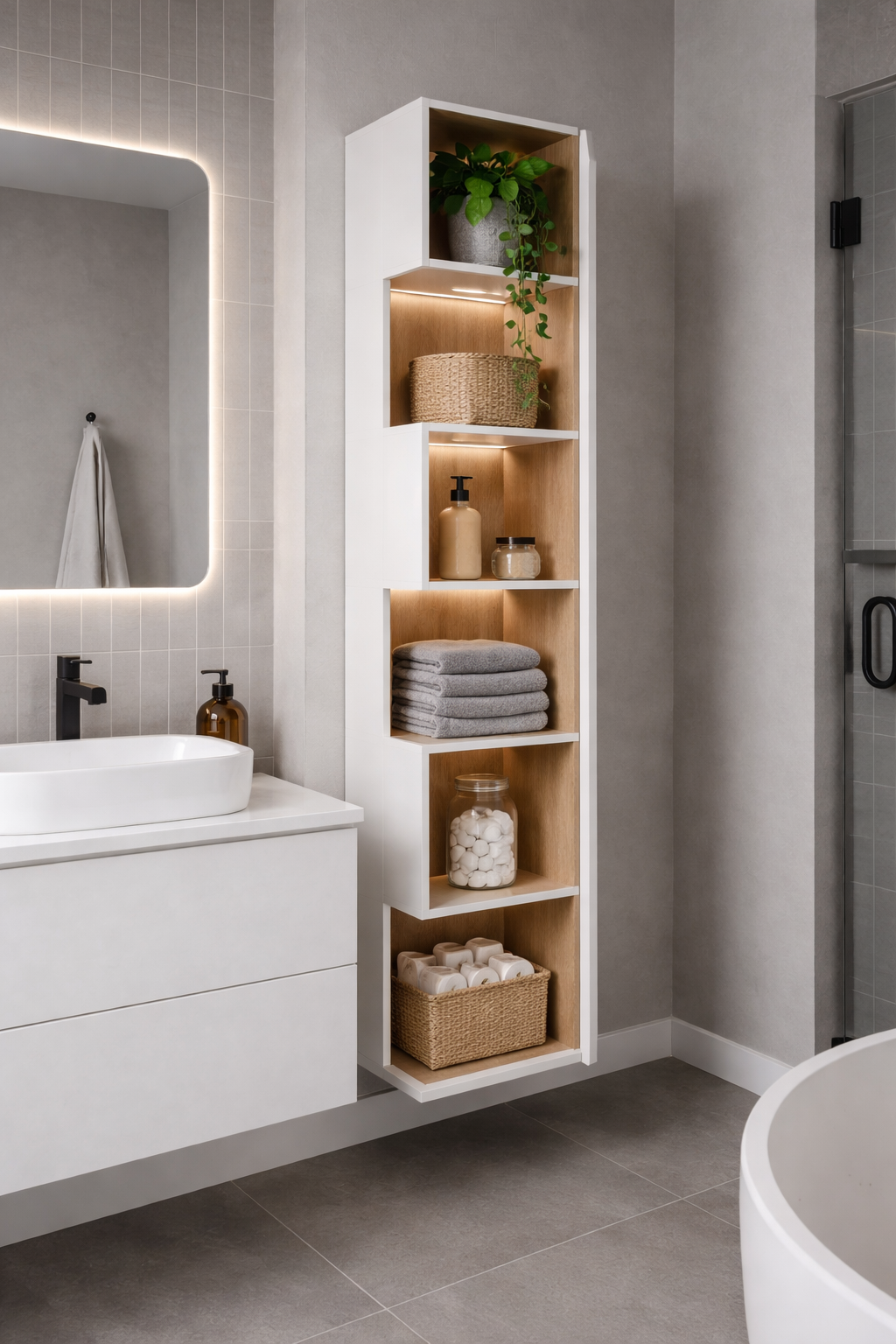 white bathroom storage cabinet