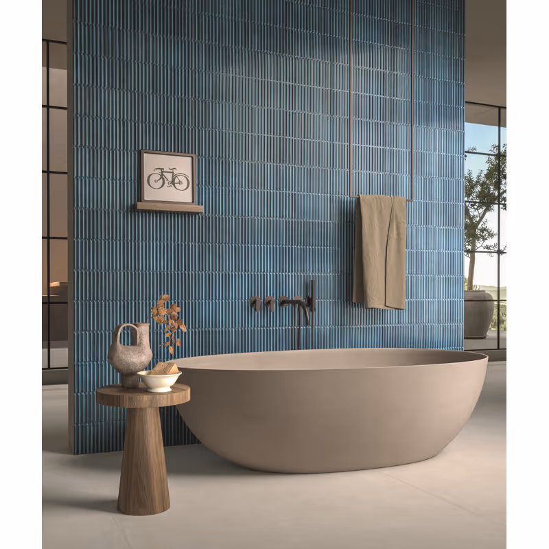 Stripes 12x24 Fluted 3D Porcelain Wall Tile – Ribbed Textured Modern Tile, Blue